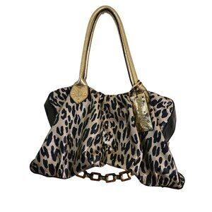 Betsey Johnson Vintage Y2K Betseyville Leopard Print Tortoise Chain Bag Tag Bag